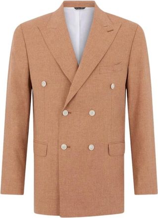 Brooks Brothers Double Breasted Tropical Virgin Wool Blazer - Heren - Blazers - Oranje - M - Katoen - Jassen