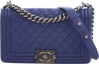 Chanel Pre-owned Womens Medium Quilted Lambskin Boy Flap - Medium Blue Leather - One Size