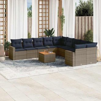 vidaXL Set De Sof&aacute;s De Jard&iacute;n 11 Pzas Y Cojines Rat&aacute;n Sint&eacute;tico Gris Vidaxl