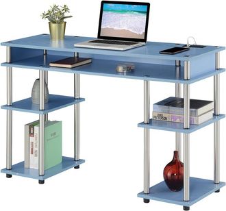 Convenience Concepts Designs2Go No Tools Student Desk With Charging Station, Blue