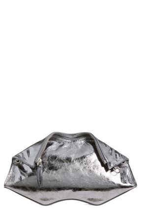 Alexander McQueen Manta Crinkled Metallic Leather Clutch in Lead at Nordstrom