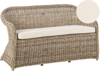 Beliani Beliani - Sof&aacute; Boho De 2 Plazas Para Jard&iacute;n Interior Y Exterior 150 Cm Rat&aacute;n Cojines De Tela Blanco Crema Natural Susua