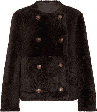 Brunello Cucinelli Reversible Shearling Crop Pea Coat