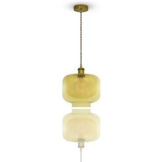 Trade Shop Trade Shop Traesio - Lampadario Vetro Ambra Metallo Porta Lampada V3740 Sospensione Moderno 25x28x118