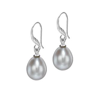 Dower & Hall 12mm Oval Dove Grey Freshwater Pearl Drop Earrings