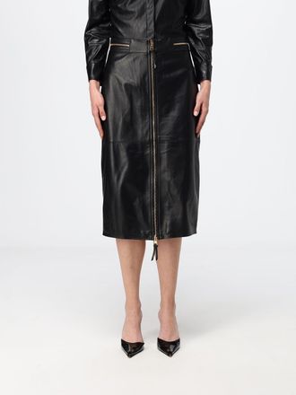 Elisabetta Franchi Gonna midi a tubino in pelle di agnello con zip a doppio cursore