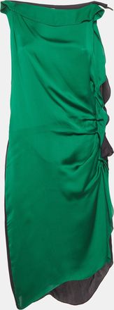 Lanvin Green/black Silk Ruffle Midi Dress