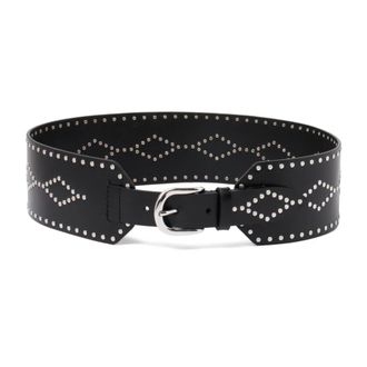 Isabel Marant Stud Embellished Zwart Leren Riem - Dames - Riemen - Zwart - 95 CM - Leer - Accessoires