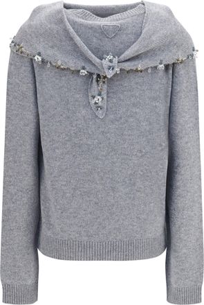 Prada Womens Sweater With Integrated Scarf Grey Cashmere Sweatshirts