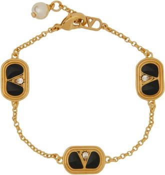 Valentino Garavani Metal, Enamel, Crystal And Swarovski Pearl ovalette Bracelet