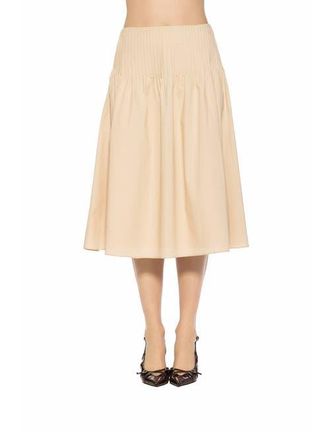 Alexia Admor Esme Pintuck Waist Full Poplin Skirt in Beige at Nordstrom, Size 12