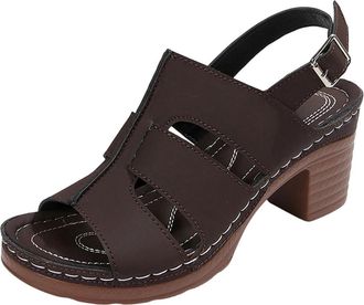 Generic Ladies Heeled Sandals Casual Breathable Summer Sandals Solid Color Open Toe Stylish Chunky Heel Ankle Strap Strappy Sandal Work Leisure