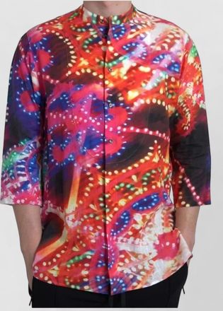 Dolce & Gabbana linen printed mandarin collar 3/4 sleeve shirt