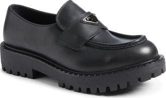 Prada Leather Loafer in Nero at Nordstrom, Size 10.5