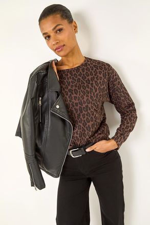 Roman Animal Print Metallic Stretch Top