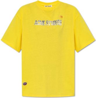 Acne Studios Tops, Dames, Geel, M, Katoen, Logo T-shirt