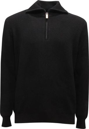 Paolo Pecora Lupetto Mezza Zip - Heren - Coltruien - Zwart - S - Wol - Truien & Vesten