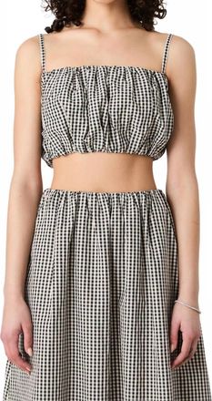 French Connection Gingham Crop Top In Black/gingham