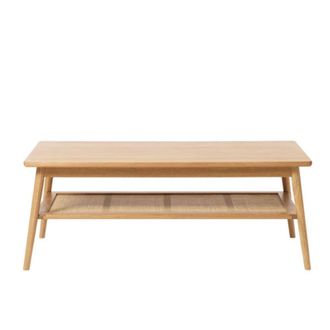 Meubles et Design Mesa baja de madera y mimbre 120x60cm - Madera clara