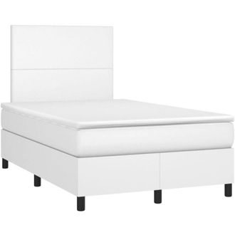 vidaXL Cama Box Spring Colch&oacute;n Y Led Cuero Sint&eacute;tico Blanco 120x190 Cm Vidaxl