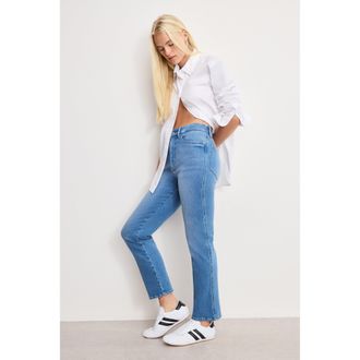 Good American Womens Good Curve Straight Compression Jeans | Indigo, Size 28 Plus | Good American by Khlo&Egrave; Kardashian