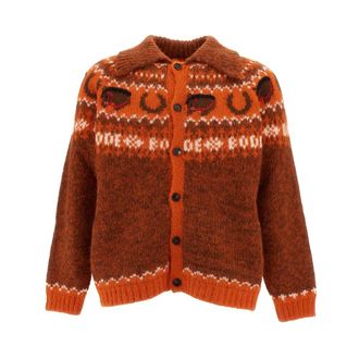 Bode Intarsia Vest - Heren - Truien - Oranje - Maat: XS Wol