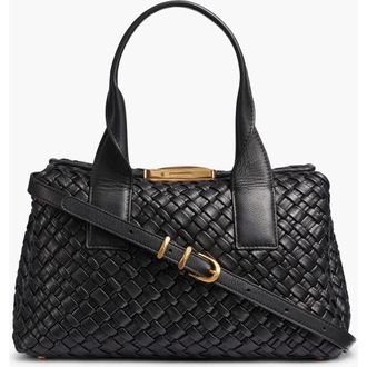 DKNY Amagansett Woven Leather Satchel in Blk/gold at Nordstrom