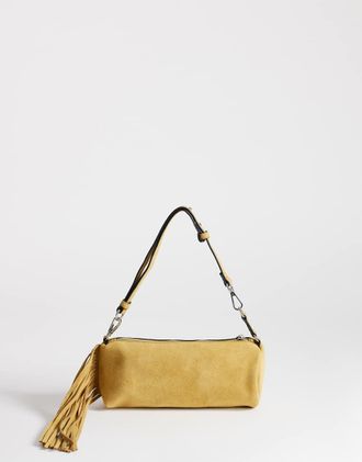 Topshop Jemma - Piccola borsa da spalla in vera pelle color latticello con nappe-Giallo