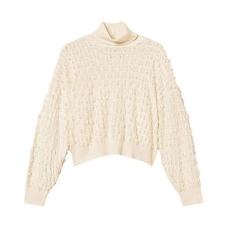 Twinset White Fringe Detail Turtleneck Jumpers