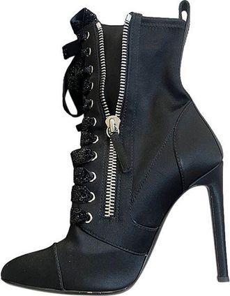 Giuseppe Zanotti Black Twill Lace Up Heeled Booties Size 37.5