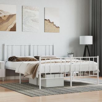 Berkfield Home Metal Bed Frame with Headboard & Footboard White 120x200 cm | Size: Small Double