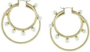 Olivia Welles Faye Yellow Gold Plated Imitation Pearl Double Hoop Earrings in Gold /White at Nordstrom Rack