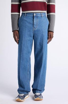 Bottega Veneta Atlantic Blue Straight Leg Cotton Denim Jeans in 4300 Mid Blue at Nordstrom, Size 46