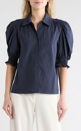 Ramy Brook Corinne Puff Sleeve Button-Up Shirt in Navy at Nordstrom Rack, Size X-Large