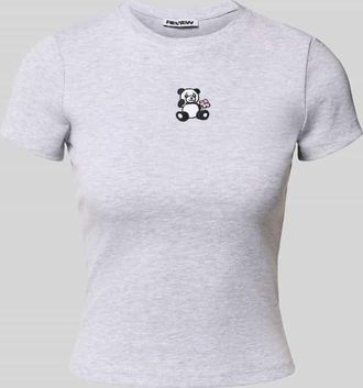 Review T-Shirt mit Motiv-Stitching und Rundhalsausschnitt in Hellgrau Melange, Größe XL