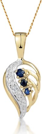 The Diamond Store Sapphire 9 x 14 mm And Diamond 9K Yellow Gold Pendant Necklace