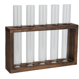 OEM Jarr&oacute;n De Mesa De Tubo De Vidrio, Marco De Madera De Pino Borosilicato De Alta Calidad, Estilo Retro Para Plantas Hidrop&oacute;nicas, Decoraci&oacute;n Del Hogar, 