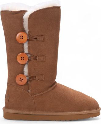 Infinity Leather Womens Sheepskin Suede Grey Button Warm Winter Calf Boots - Willow