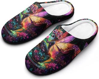 Generic Fairy Sugar Skull Sitting in Mug Mens Slippers Memory Foam Winter Warm Sandals Slip On House Shoes Size 7-14