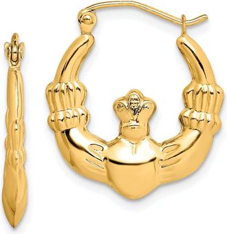 Diamond2Deal 10k Yellow Gold Polished Claddagh Shape Fancy Hoop Earrings