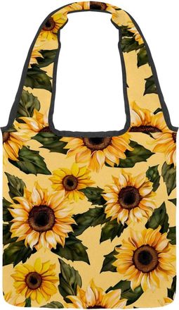 Generic Yellow Sunflower Pattern Reversible Canvas Shoulder Tote - Double-Sided Print, 12oz Cotton, 27cm Drop, Fold-Flat Bag for Travel, Shopping, Street Outi