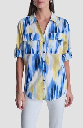 DKNY Printed Roll-Tab Cuff Cotton Button-Up Shirt in Sunlit Shoreline at Nordstrom, Size X-Small
