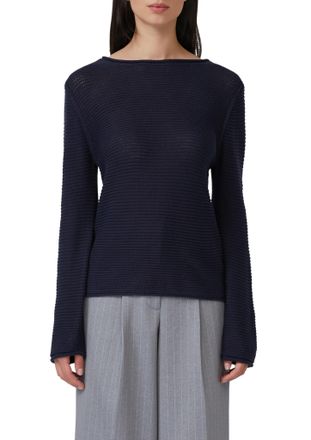 s.Oliver Strickpullover S.OLIVER, Damen, Gr. 34, navy, Strick, Obermaterial: 60% Baumwolle, 40% Polyacryl, unifarben, l&auml;ssig geschnitten h&uuml;ftbedeckend, Rundhal