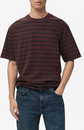 Mango Stripe Relaxed Fit Cotton Crewneck Shirt in Wine at Nordstrom, Size X-Large