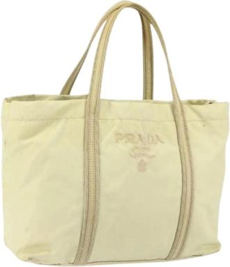 Prada Pre-owned Tote Bags, female, Beige, Size: ONE SIZE Pre-owned Nylon Tote Bag
