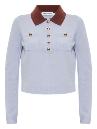 Self Portrait Blue Contrast Collar Knit Top