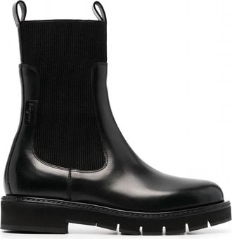 Ferragamo Womens Cleated-Sole Leather Chelsea Boots In Black
