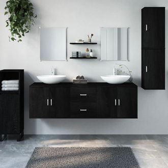 vidaXL Vidaxl - Set Mobili Da Bagno 7 Pz Nero In Legno Multistrato