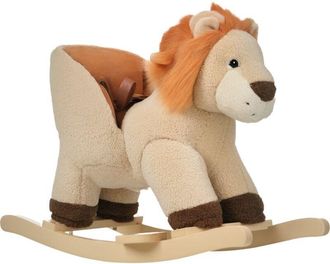 HOMCOM Homcom - Caballito Balanc&iacute;n Para Beb&eacute; De 18-36 Meses Juguete De Mecedora Le&oacute;n De Peluche Madera Con Cintur&oacute;n De Seguridad Y Sonidos 68x35x50 Cm