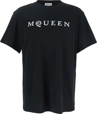 Alexander McQueen Zwarte T-shirts en Polos met Flock Logo Print - Heren - T-shirts - Zwart - 2XL - Katoen - Tops